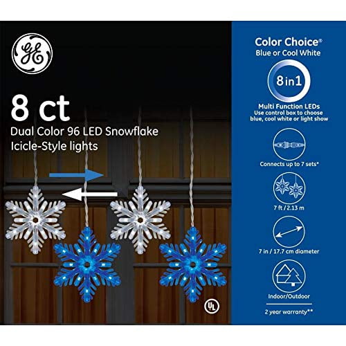 GE Color Choice 8-Ct Color Changing Warm/Cool White Snowflake LED Icicle Light