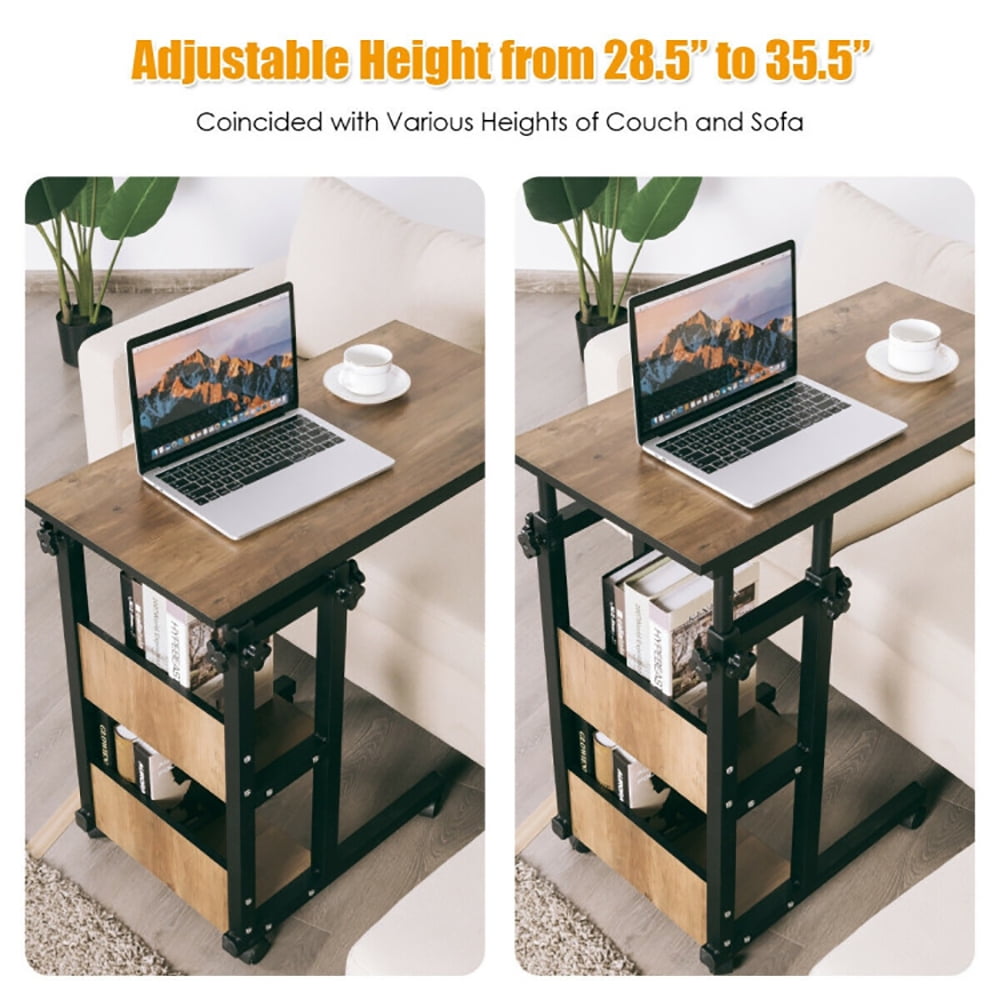 Finihen End Table, C-Shape Mobile Snack End Table with Storage Shelves, Sofa Side Table, Bed Side Table, for Living Room, Bedroom, Brown Finihen End Table, C-Shape Mobile Snack End Table with Storage Shelves, Sofa Side Table, Bed Side Table, for Living Room, Bedroom, Brown