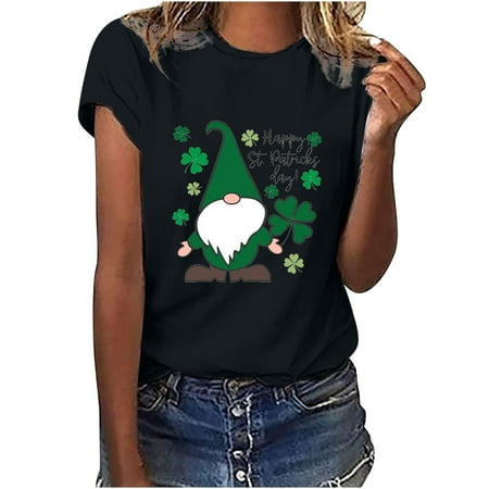 

REORIAFEE Scrub Tops for Women Clearance Business Casual Tops for Women Trendy Shirt Crewneck St. Patrick s Day Print T Shirt Fashion Comfortable Blouse Black L