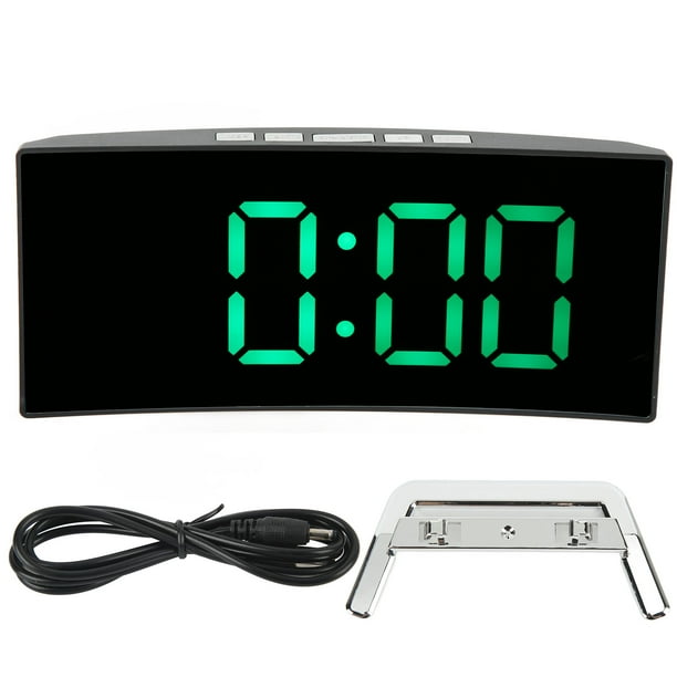Mirror Clock Smart Light Sensing LED Screen Display Digital Alarm Clock Mirror Backlight Multifunction Curved Screen For Bedside For Bedroom Green