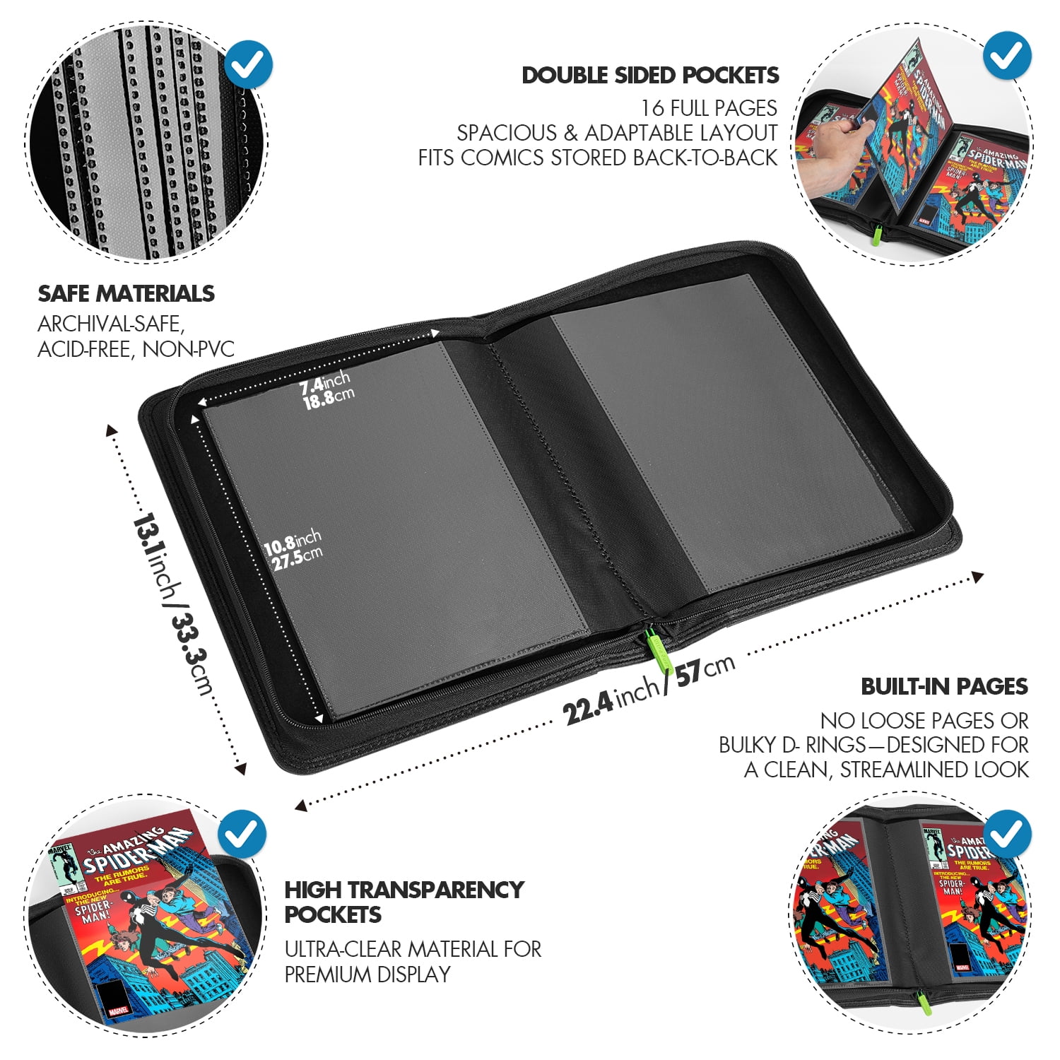 FunGuys Comic Book Binder, 1 Pocket, Holds 32 Comic Book, Black and Black
