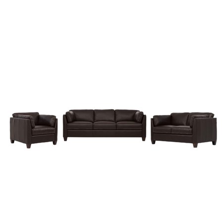 Modern Chocolate Leather Sofa + Loveseat + Chair by Acme Matias 55010-3pcs