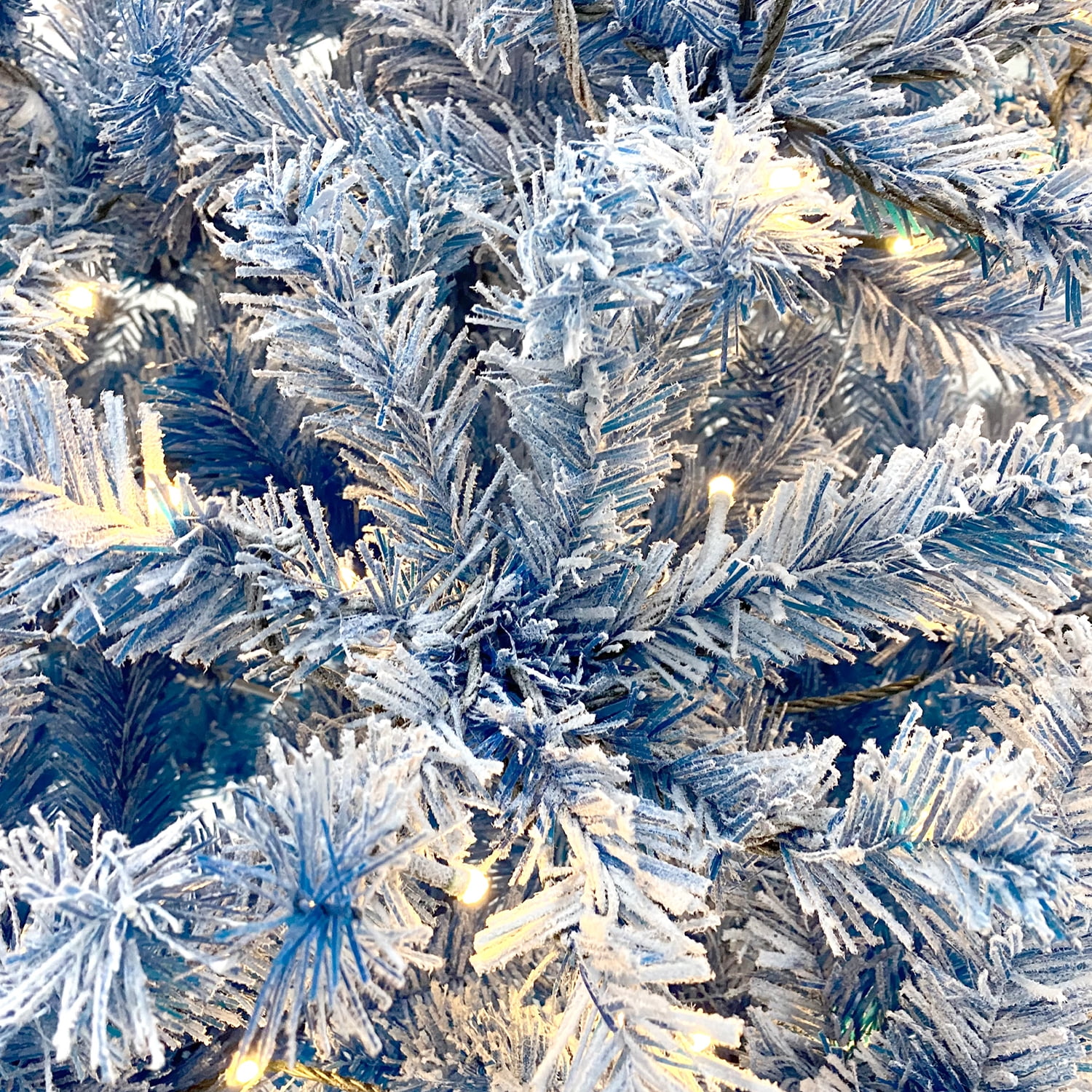 Kadyn 6ft Pre-Lit Artificial Pencil Christmas Tree with Flocked Snow Pre-Strung Lights Xmas Holiday Decoration for Home, Office, Party, Blue