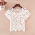 thumbnail image 4 of Mesh Crop Top Blouse for Women Sheer Short Sleeve T-Shirt Crochet Knitted Floral Lace Casual Loose Cover Up Shrug, 4 of 8