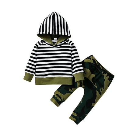 

Prettycamp Baby Boy Winter Clothes Outfits Striped Hoodies Top + Camouflage Pants 6-9 Months