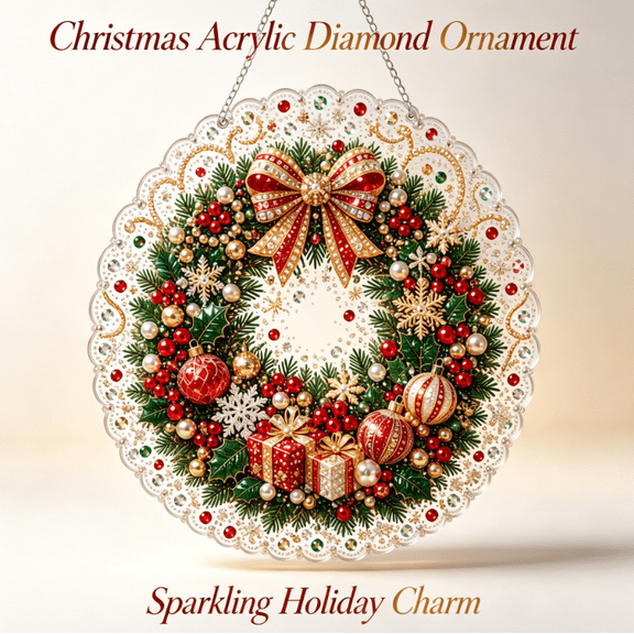 Christmas Pearl Diamond Art Ornament Kit, Handmade Bead Painting, Sparkling Multi-Layer Pearl Hanging Decor, DIY Holiday Craft Set for Indoor Home Christmas Party Decoration & Gift (Berry Wreath)