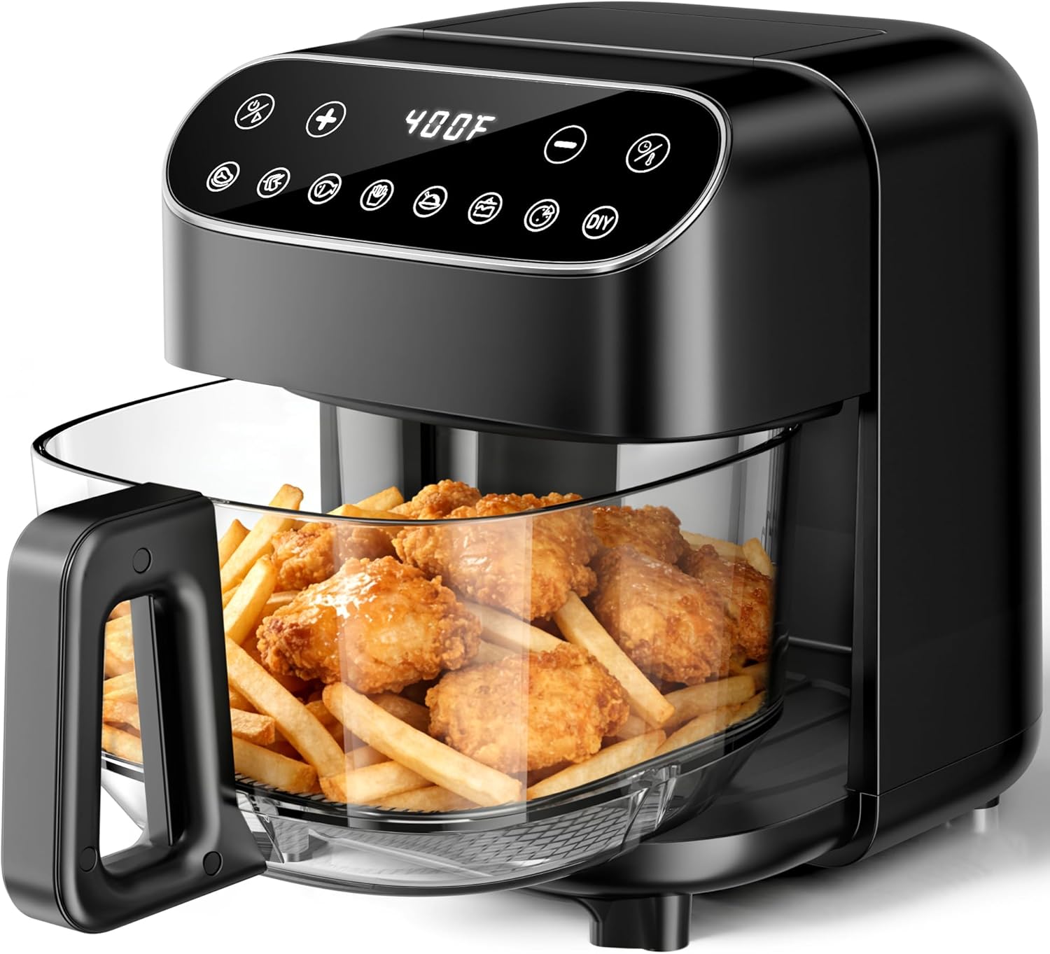 4.5 QT Air Fryer,1500W Portable Airfryer with Digital Touch Control 8 Cooking Presets and Visible Window,Dishwasher Safe Basket with No Coating,Up to 400°F -Black