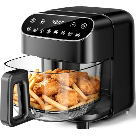 4.5 QT Air Fryer,1500W Portable Airfryer with Digital Touch Control 8 Cooking Presets and Visible Window,Dishwasher Safe Basket with No Coating,Up to 400°F -Black