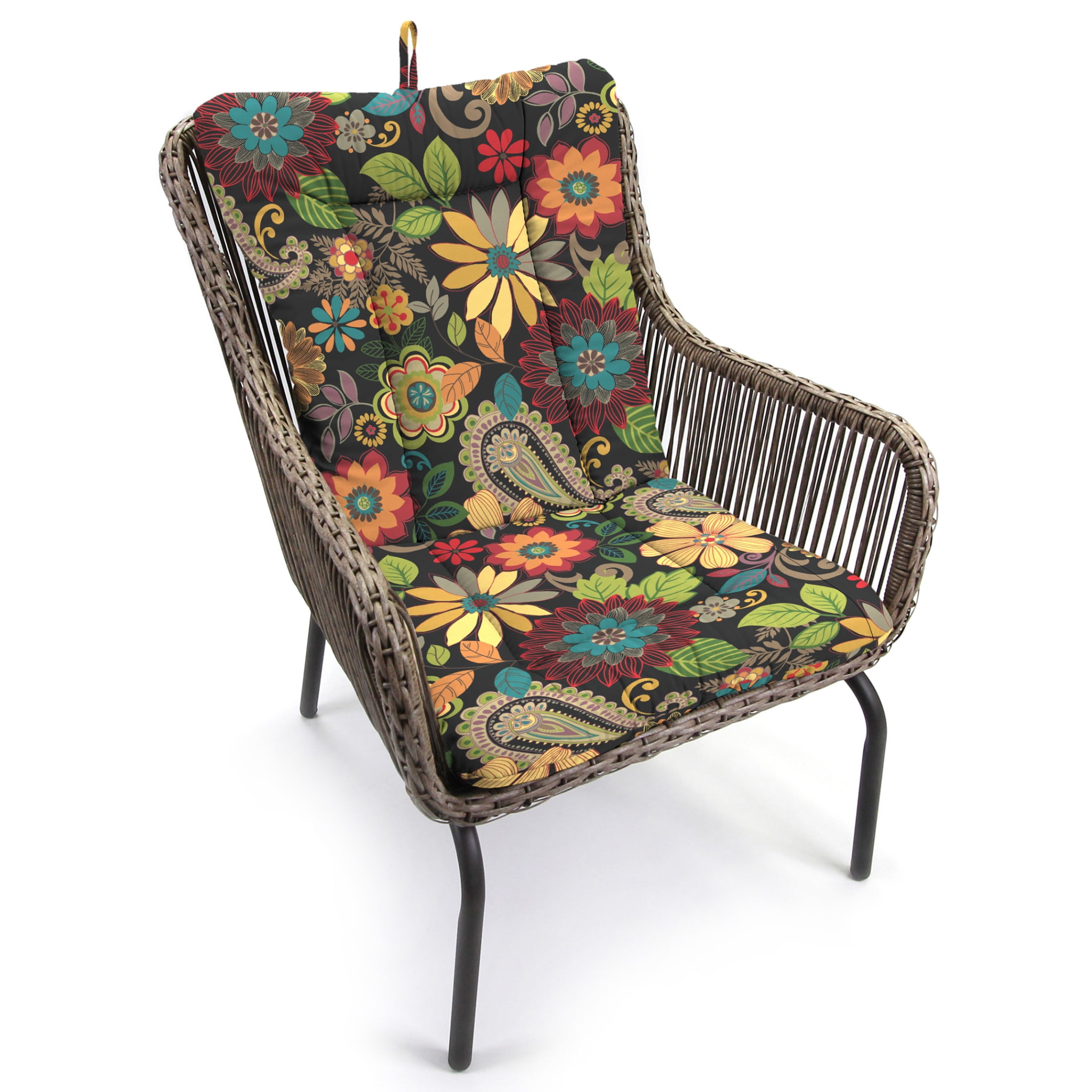 Jordan Manufacturing 38" x 21" Gaya Pizzazz Multicolor Floral Rectangular Outdoor Wrought Iron Chair Cushion with Ties and Hanger Loop