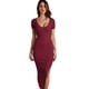 thumbnail image 1 of Vestido largo ajustado con cuello en V profundo y abertura lateral para mujer, vestidos largos de fiesta de noche de manga corta divididos, XL, 1 of 6