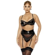 Opposites Attract Mesh and Vinyl Bra and Garter Belt Lingerie Set