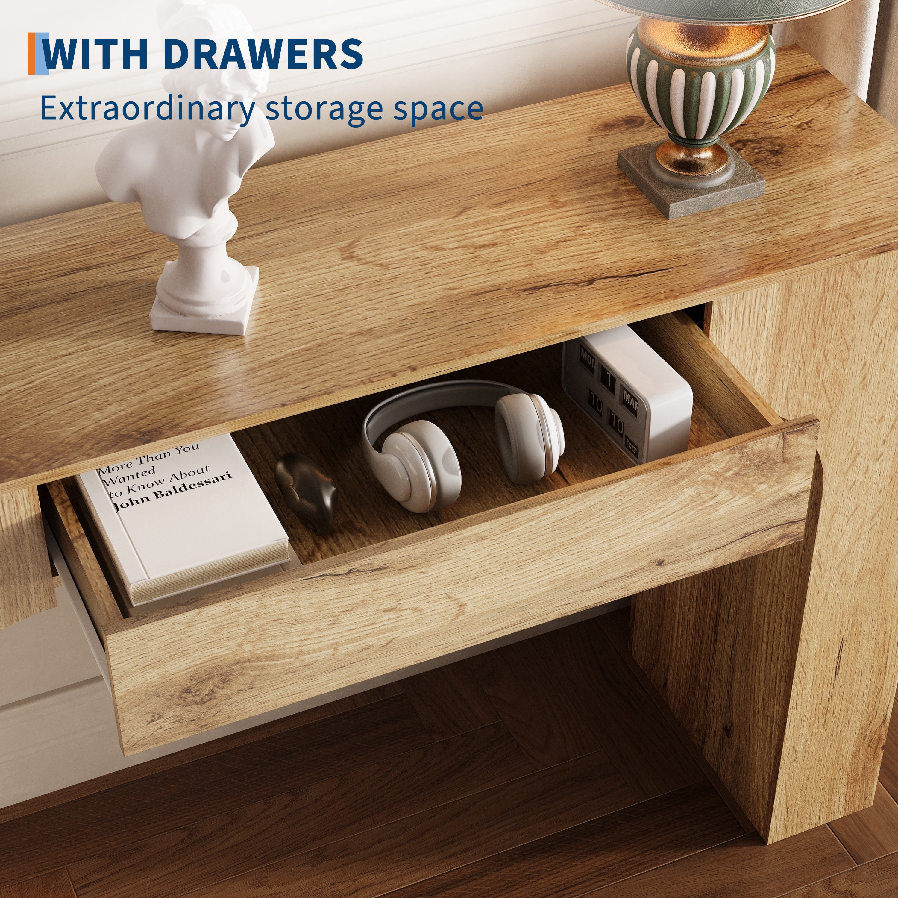 47" Long Console Table with Drawer, Narrow Entryway Table with Anti-Tipping Kit, Farmhouse Walnut Sofa Table for Hallway, Living Room, TV Stand, Chate Cracked Oak