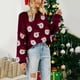 thumbnail image 4 of Suéter de punto navideño para mujer 2024, lindo suéter con cuello redondo y estampado de cabeza de Papá Noel, jersey de polar cálido para invierno, prendas de vestir para mujer, 4 of 5