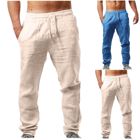 Linen Trousers for Men Men's Linen Drawstring Pants Trouser Lightweight Straight-Legs Loose Beach Yoga Pants Casual Summer Beach Loose Trousers Summer Beach Yoga Trouser Linen Pant