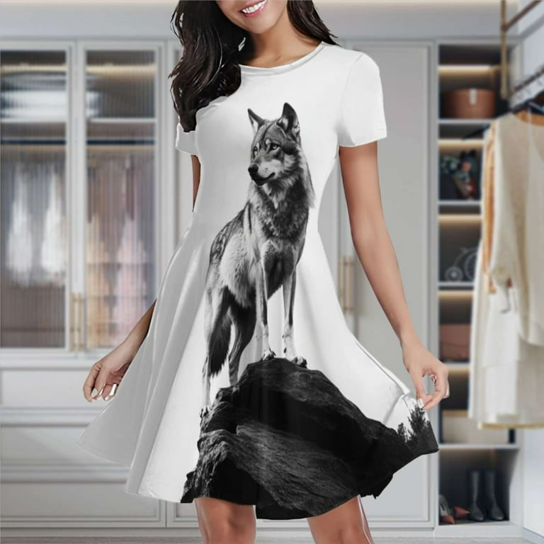 Wolf On Rock Women's Classic Swing Skater Dress Casual Work Party Cocktail  Dresses - Walmart.com