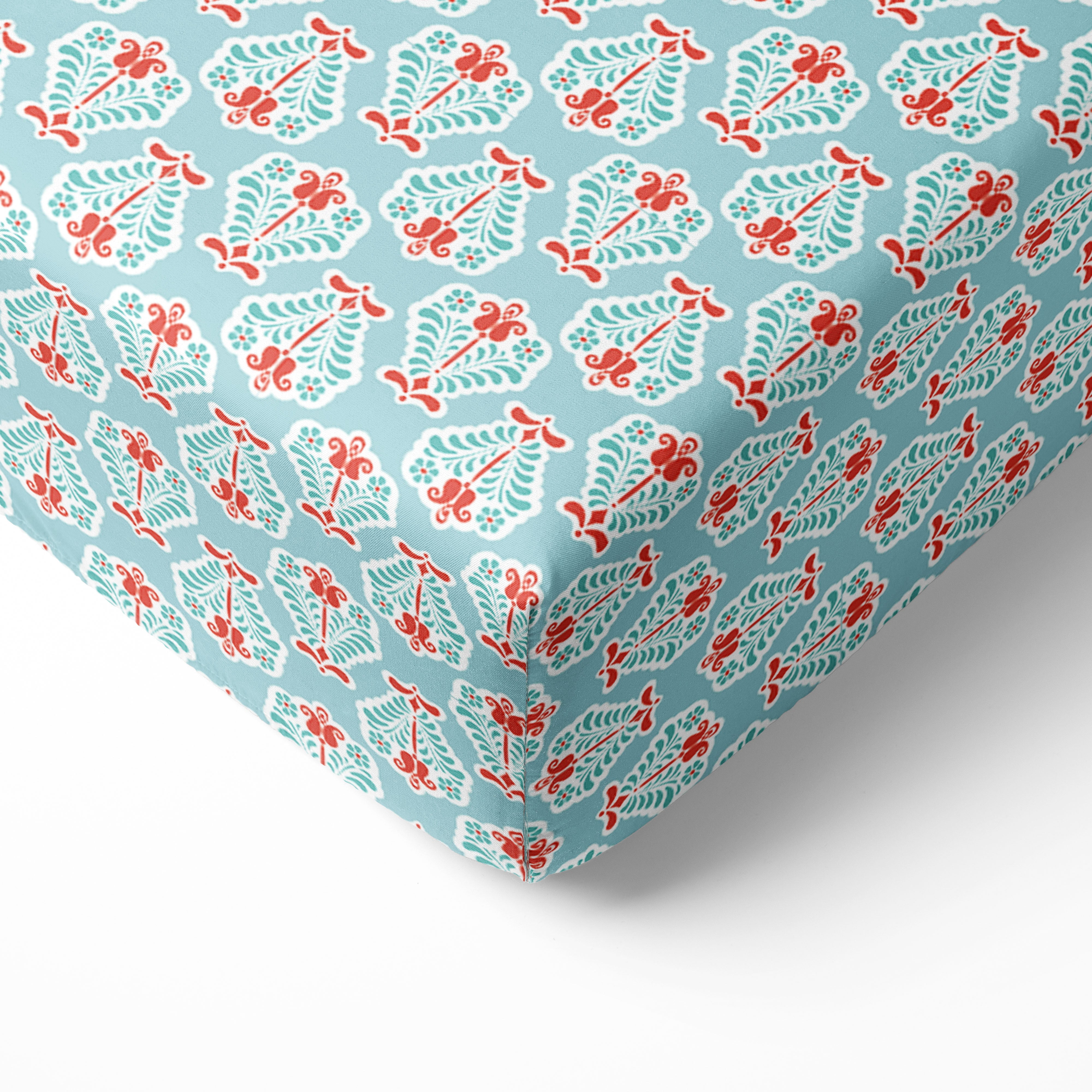 Bacati - Paisley Sophia 4-Piece Crib Bedding Set with Diaper Stacker - Coral/Aqua Girls