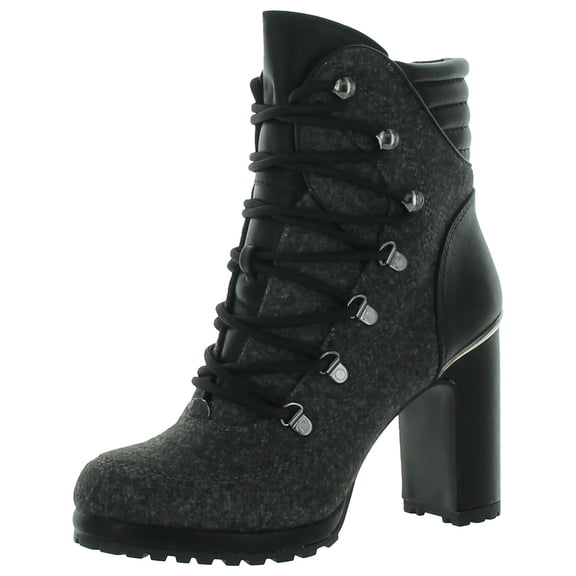 DKNY Womens Lenni  Flannel Faux Leather Ankle Boots