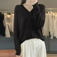 thumbnail image 2 of Fiaer Lightweight Knit Cardigan Sweaters for Women Cozy V-Neck Long Sleeve Button Down Casual Tops Black XL, 2 of 3