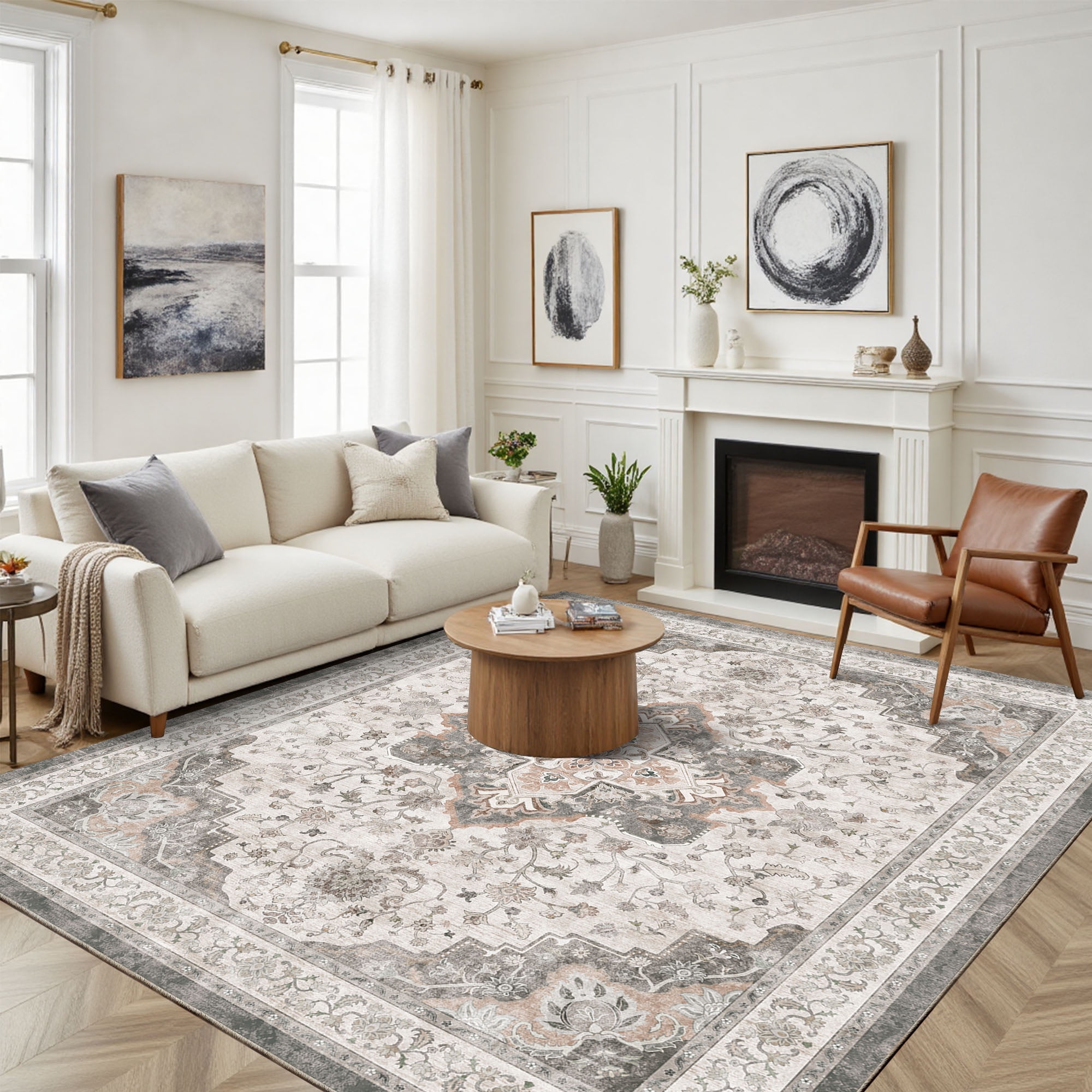 CHITOOMA 5'x7' Area Rugs for Living Room, Washable Rugs Vintage Soft Living Room Rug for Bedroom Dining Room Dorm Office with Non-Slip Backing, Stain Resistant Non-Shed Carpet