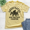 thumbnail image 2 of Kids Undefeated Hide and Seek Champion Shirt, Youth Kids Boy Girl T-Shirt, Bigfoot Yeti, Sasquatch, Squatch Tee, Yellow, Medium, 2 of 4