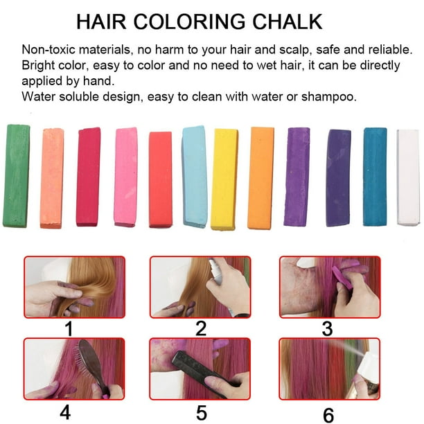 6 Tizas Temporales Para Teñir El Cabello, Colores Brillantes, Solubles En Agua, Colores De Mezcla Opcionales, Estilo único, Compacto, Ligero, Temporal, Lavable, Tinte Para El