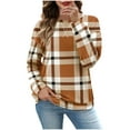 thumbnail image 2 of FDGIU Women's Long Sleeve Pleated Crew Neck Tunic Top - Dressy Plaid Casual Fall Blouse, 2 of 7
