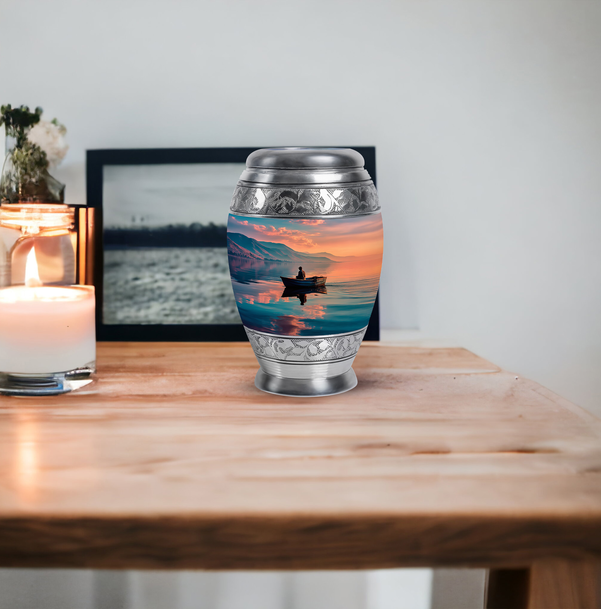 MUKTIVE Fishing Alone Cremation Urns for Adult Ashes Men & Women Keepsake - River, Mountains Small Burial Urn for Human Ashes - Cremated Remains Holder - Memorial Gifts for Loss of Dad (3 Inch)
