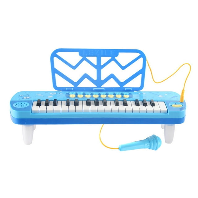 Blue Childrens Electronic Organ With Microphone 37 Key Piano Toy Rechargeable Design For Kids Age 1 Plus Musical Learning