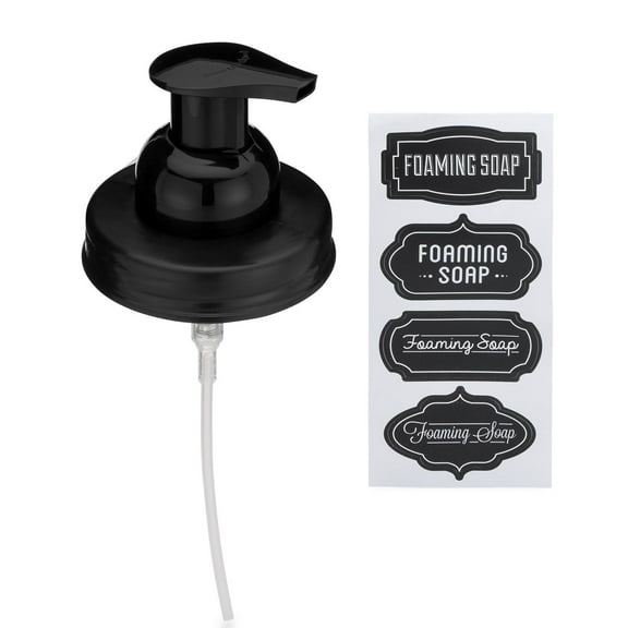 Jarmazing Products Mason Jar Foaming Soap Dispenser Lids - Includes waterproof stickers! Black - 1 Pack