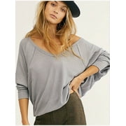 FREE PEOPLE Womens Gray Long Sleeve V Neck Sweater Size: M