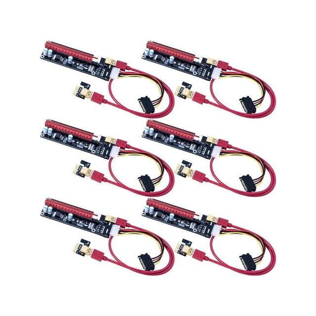 6x PCIe Riser Mining Card PCI-E 16x to 1x Powered Riser Adapter Card with USB 3.0 Extension Cable & MOLEX to SATA Power Cable - GPU Riser Adapter Cable