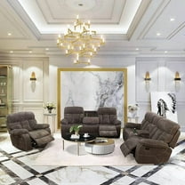 Recliner Sofa Set for Living Room,Corduroy Reclining Loveseat/Couch/Chair Set, Manual Reclining Couch Set with Storage Cup Holders for Living Room Office Home (Dark Brown, Sofa Loveseat Chair)