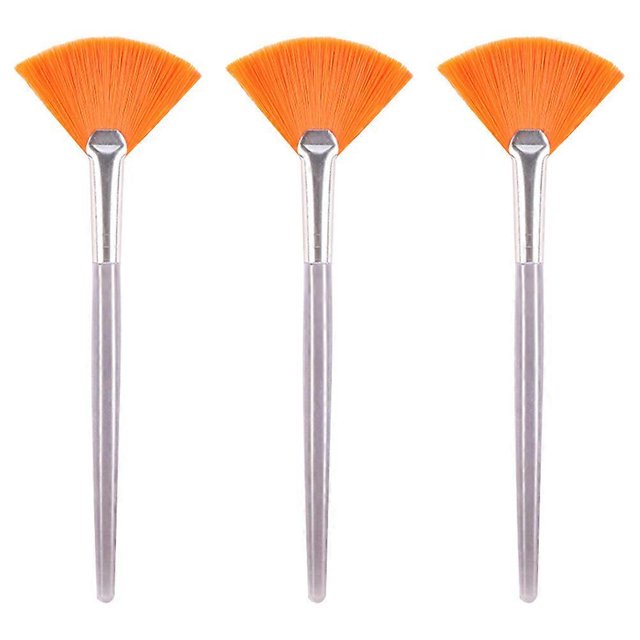 3pcs Practical Facial Brushes Fan Makeup Brushes Portable Mask Brushes Cosmetic Tools for Women Ladies Girls (Yellow)
