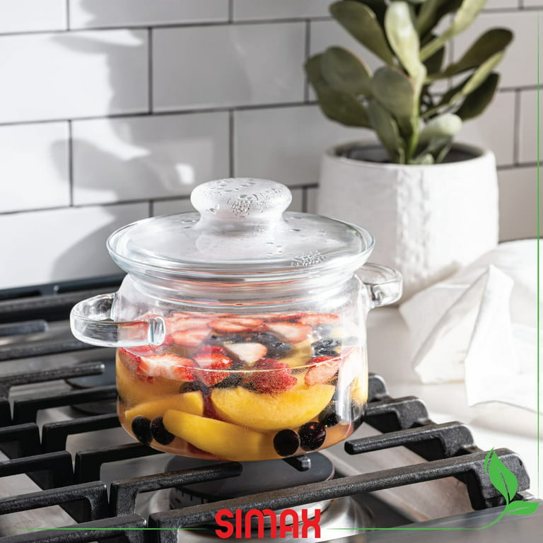 Simax Glassware 1.5 Quart Glass Pot With Lid | Heat Resistant Handles  Doubles as Serving Dish - Made from Oven, Microwave, Stove and Dishwasher  Safe