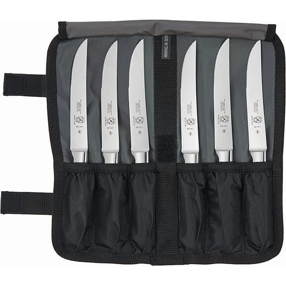 Mercer Culinary Genesis 7-Piece Steel Forged Steak Knife Set, Black