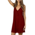 thumbnail image 1 of EQWLJWE Robes d'Été pour Femmes 2023 Robes pour Femmes Liquidation Robe pour Femmes Ample Unie Décontractée en Chiffon à Bretelles Col en V Robe Évasée Longueur Genou, 1 of 4