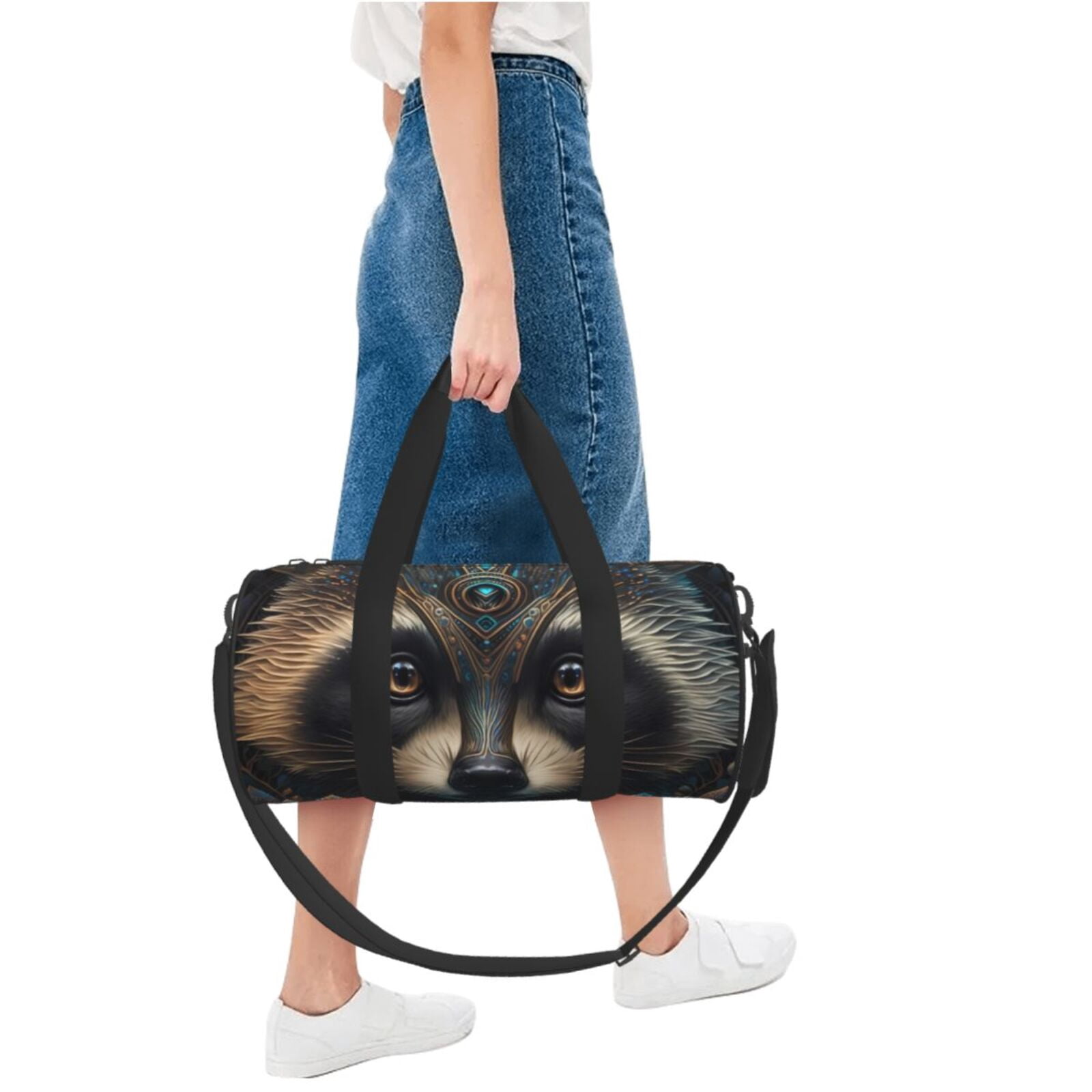 Vsdgher Tribal Style Raccoon 45L Foldable Duffel Bag, Sports Gym Bag,Overnight Bag, Portable Weekender Bag for Airplanes