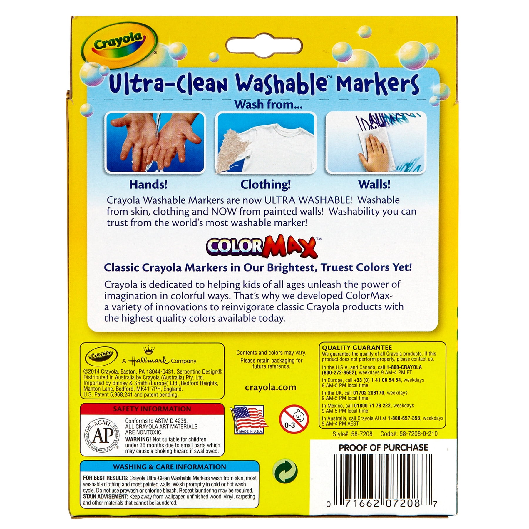 Crayola Ultra-Clean Washable Markers, Wedge Tip, 8 Per Box, 6 Boxes