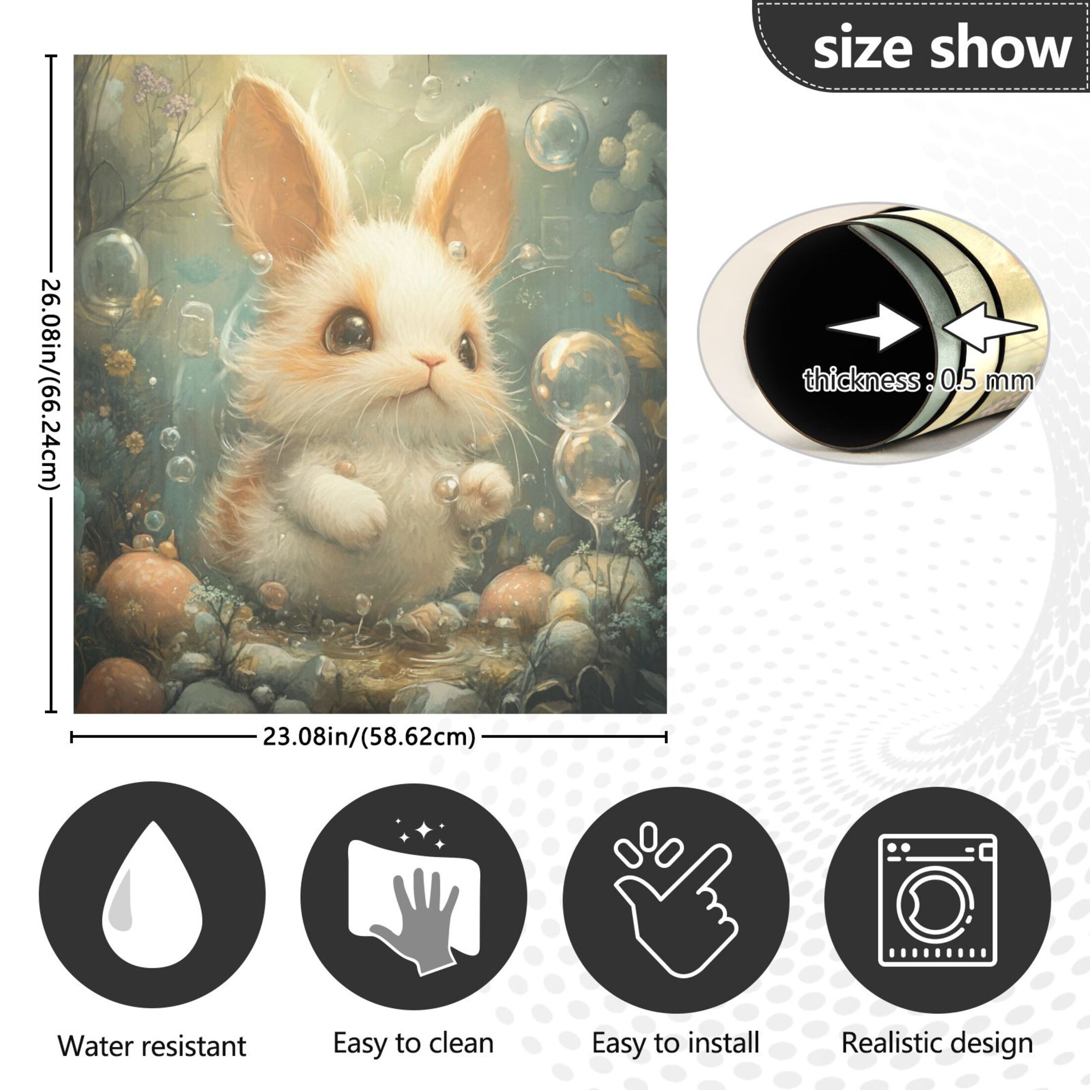 Dishwasher Magnetic Sticker 23x26 Inch Refrigerator Magnetic Sticker Washing Machine Magnetic Sticker Kitchen Panel Magnetic Sticker Home Decor Cute Bubble Rabbit