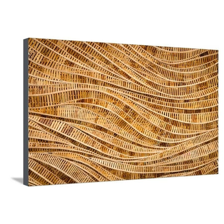 Nature Background of Brown Handicraft Weave Texture Bamboo Surface Stretched Canvas Print Wall Art By