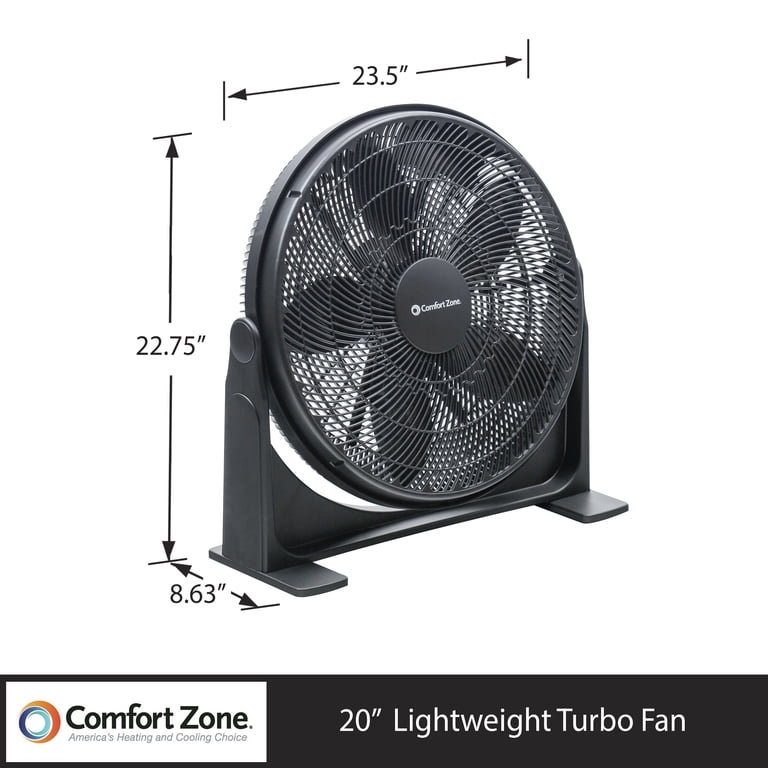 Comfort Zone 20 3-Speed High Velocity Fan with Adjustable Tilt and Sturdy  Base, Black - Walmart.com
