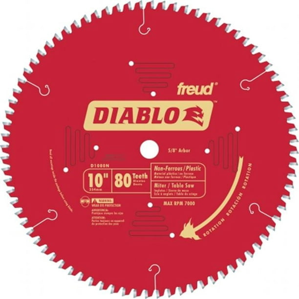 Freud 10in. 80T Diablo Non Ferreux & Plastique Table-Chop-Slide Miter D1080N