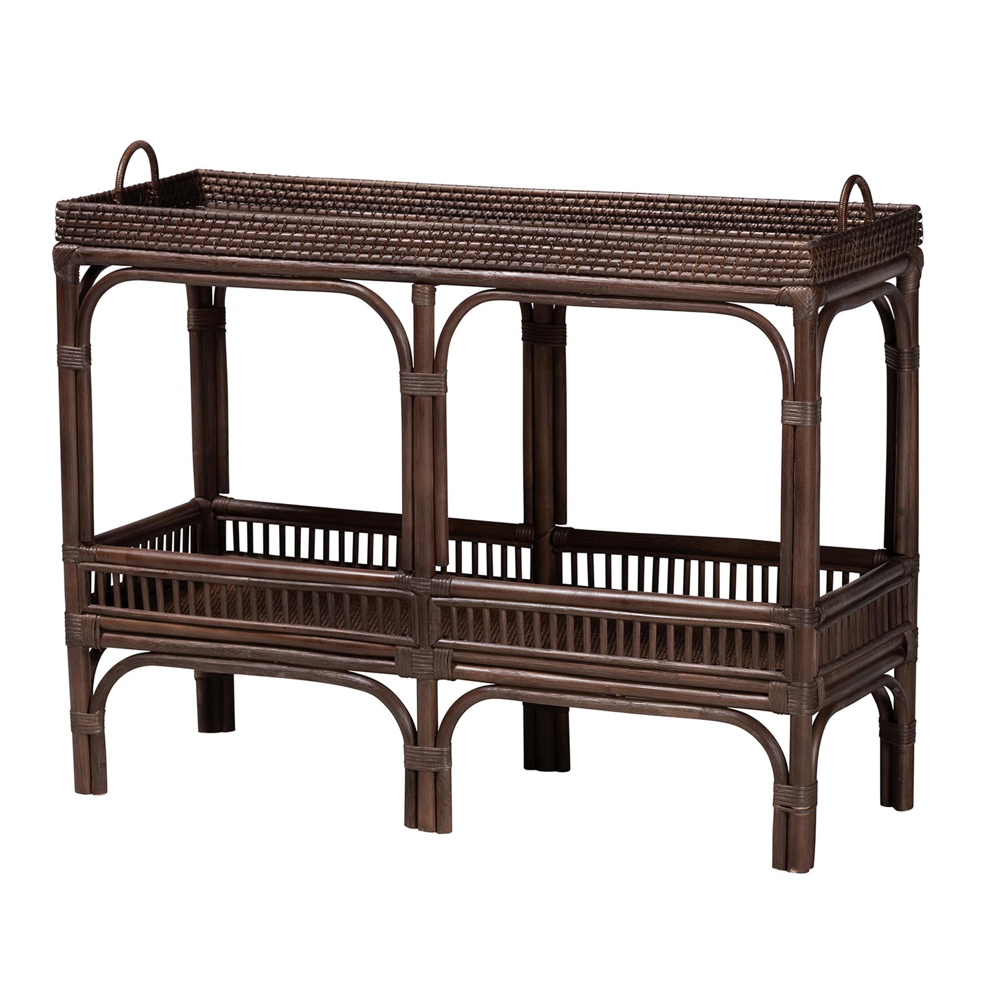 bali & pari Lombok Boho Console Table, 2-Tier, Coffee Bean