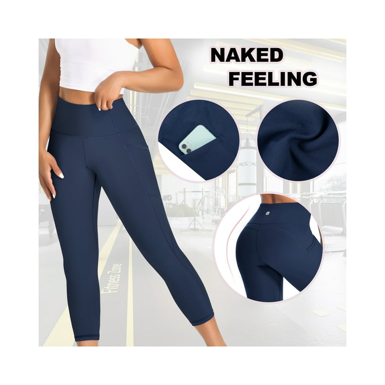 UUE 21 Inseam Navy Blue Workout Leggings for Women,Yoga Capris with  Pockets Tummy Control, Butt Lifting Leggings,for Running, Hiking,  Workout,Cycling 