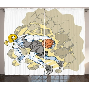 Ambesonne Animal Curtains 2 Panel Set, Farm Sheep Basketball, 108" x 84", Tan and Grey