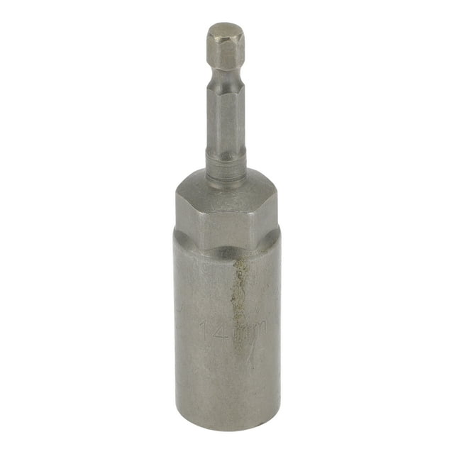 Unique Bargains 1 Pcs Socket de Impacto Herramienta Duradera 80mm Tono Plateado Acero de Cromo Vanadio 1/4" Hex Shank 6 Puntos 14mm para Reparación de Automóvil Motocicleta Dirtbike