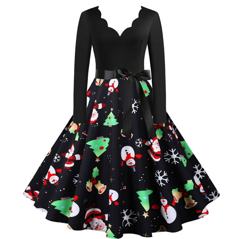 2022 Christmas Dresses for Women Novelty Graphic Print Dress