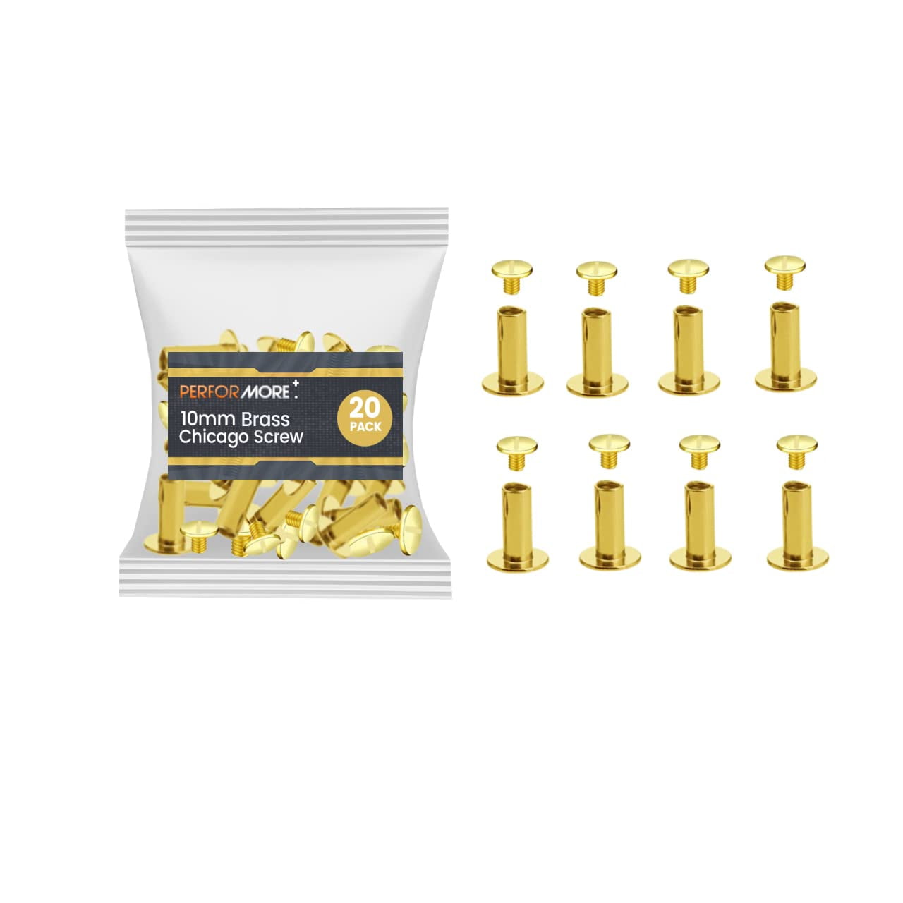 20 Pack of Chicago Screw Post Binding Screws, 10mm Brass Plated Metal