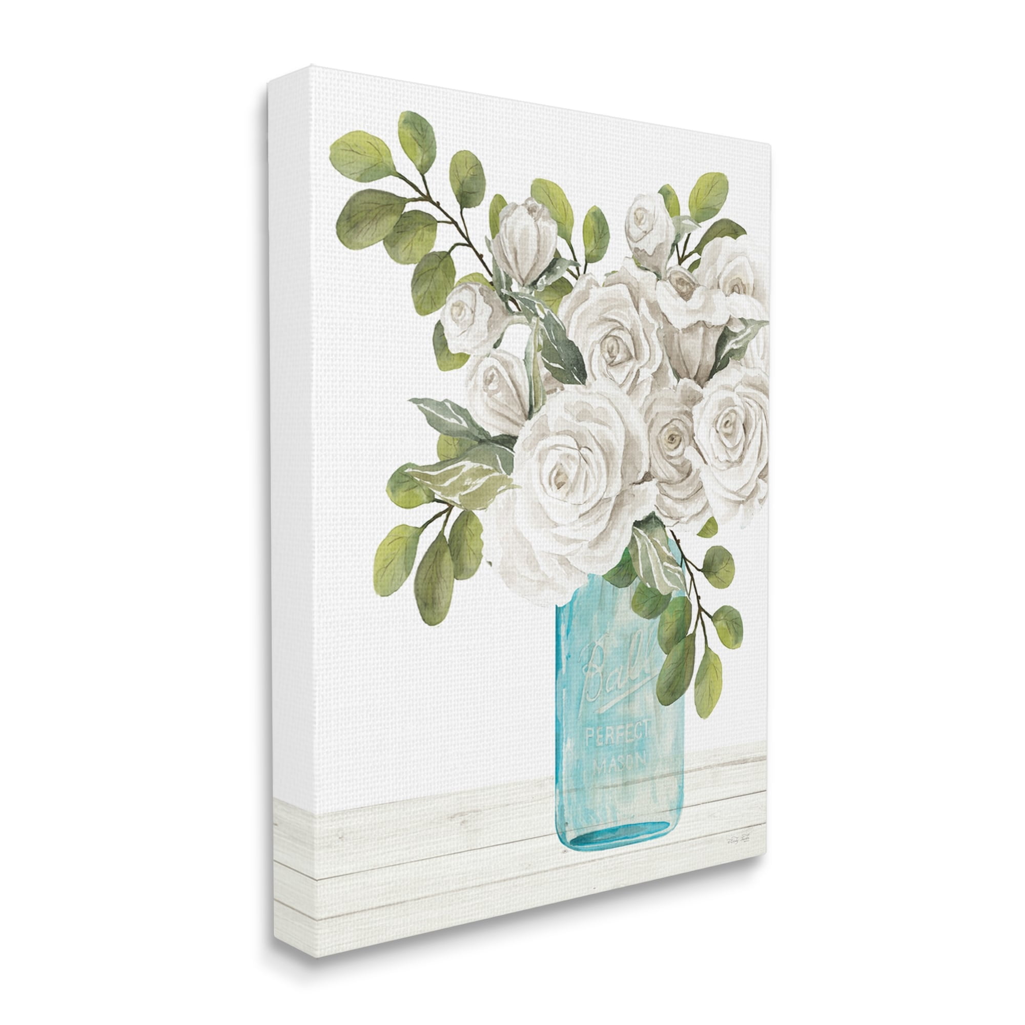 Stupell White Blossoms Country Jar Botanical & Floral Painting Gallery Wrapped Canvas Print Wall Art