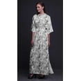 thumbnail image 3 of Bimba Rayon European Seeds Leaves Printed Gown Kimono Sleeves Summer Long Maxi SlitÂ&nbsp;Dress-Small Gray, 3 of 6